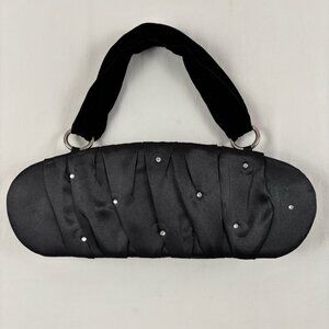 Victoria's Secret Black Velvet Hinged Hard Case Makeup Trinket Jewelry Clutch